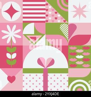 Geometric Love Valentines Day Bauhaus Pattern Stock Vector