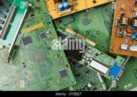 Close-Up of Old Electronics and PCB Circuit Boards - E-Waste Stock Photo