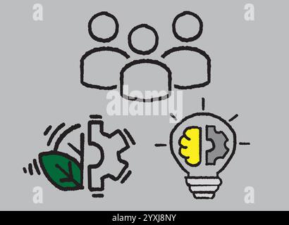sustainable development, innovation, green technology, teamwork, idea, progress, technology, environment, eco friendly, sustainable, future, green, bu Stock Vector