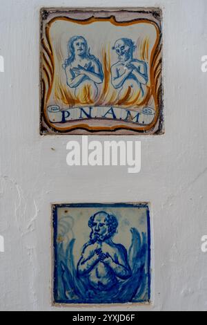 Tiled wall in the paço ducal building in the village of Vila Viçosa in the Alentejo-Portugal. Stock Photo