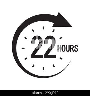 Twenty two hours icon. Bold 22 text. Circular clock symbol. Countdown timer graphic. Stock Vector