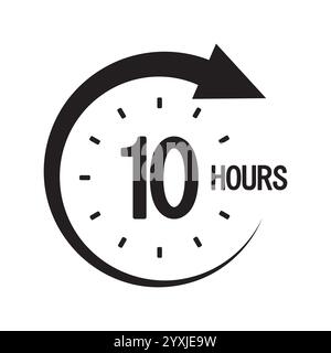 10 hours icon. Ten hours focus. Countdown arrow clock. Time tracking vector. Stock Vector
