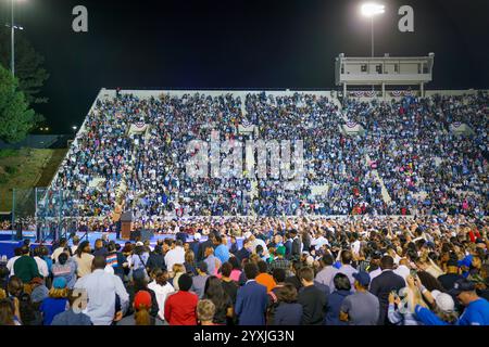 U.S. Democratic presidential nominee, Vice President Kamala Harris, speaks onstage during a campaign rally at James R Hallford Stadium on October 24, 2024 in Clarkston, Georgia, USA. (Photo by Julia Beverly/Alamy Live News) Stock Photo