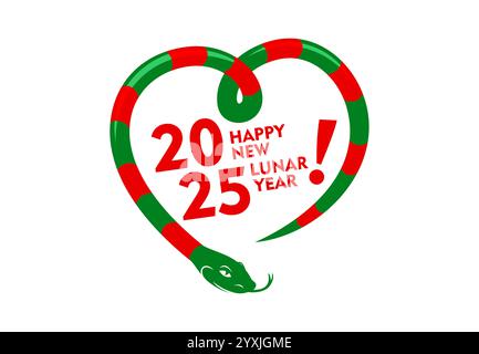 2025 number for Chinese Lunar New Year snake in heart shape, vector calendar date. Happy New Year holiday greeting and 2025 number with snake in heart Stock Vector