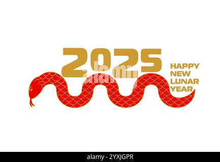 2025 Chinese Lunar New Year snake with number for calendar date, vector Asian holiday symbol. Happy New Lunar Year greeting and CNY 2025 number with s Stock Vector