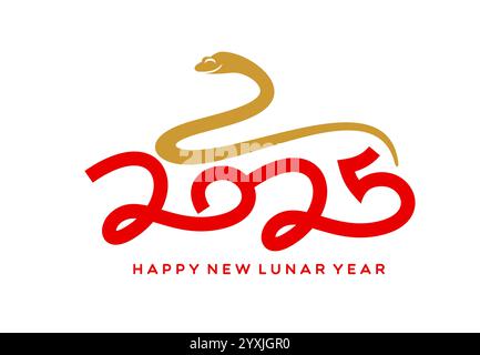 2025 date number with snake for Chinese Lunar New Year calendar, vector holiday greeting. Happy New Year and 2025 number with snake symbol for Chinese Stock Vector