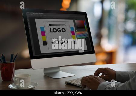 Graphic design artist working man in creative agency open space office Stock Photo