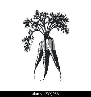 Vector Silhouette of a Carrot with Foliage Stock Vector