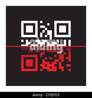 Qr code with red line scanning icon Stock Vector