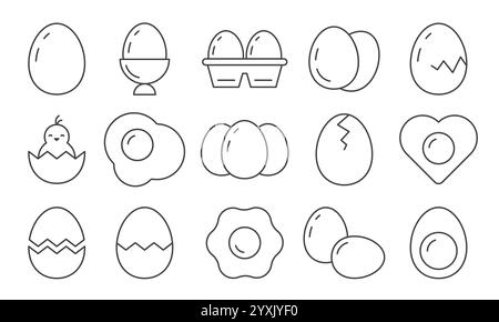 Egg icon set. Black and white collection of eggs symbol Stock Vector