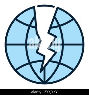 Crack on Earth Globe vector Multipolarity and Crisis concept blue icon or design element Stock Vector
