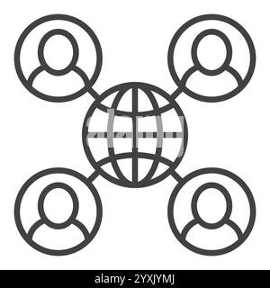 Earth and People Around vector Multipolarity icon or sign in thin line style Stock Vector