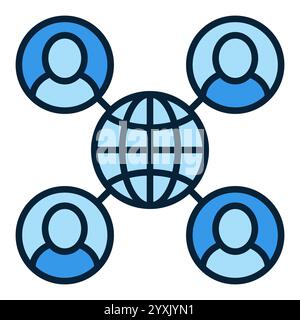 Four People Around Earth Globe vector Multipolarity concept blue icon or symbol Stock Vector