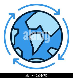 Arrows Around Earth Planet vector Multipolarity concept blue icon or sign Stock Vector