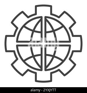 Gear with Earth Globe vector Multipolarity outline icon or symbol Stock Vector
