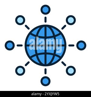 Multipolarity vector World Globe with Circles concept blue icon or sign Stock Vector