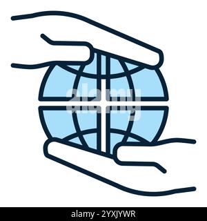 Hands with Earth Globe vector Multipolarity concept blue icon or sign Stock Vector