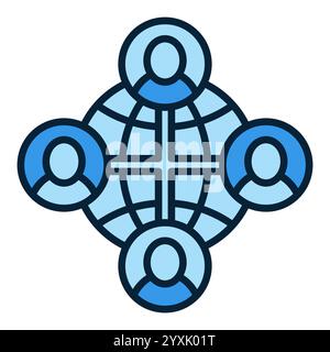 Earth and Four People vector Multipolarity concept blue icon or design element Stock Vector