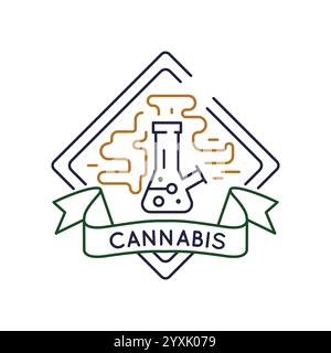 Simple Logo with Cannabis Bong Icon Stock Vector