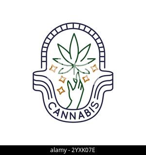 Simple Logo with Cannabis Leaf Icon Stock Vector