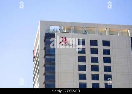 Irvine, California, United States - 03-29-2019: A building front sign for the Marriott Irvine Spectrum hotel. Stock Photo