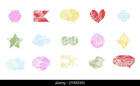Crayon chalk frame simple border, chalk pastel drawing. Cute geometric shapes, headline, textured title. Doodle childish elements. Vector illustration Stock Vector