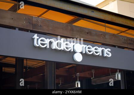 Irvine, California, United States - 03-29-2019: A view of a store front sign for the restaurant known as Tendergreens. Stock Photo