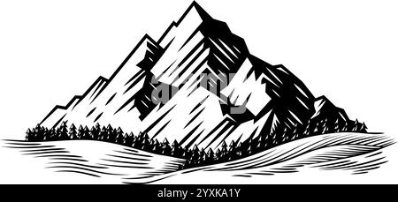 Mountains Range Woodcut Engraved Style Drawing Stock Vector