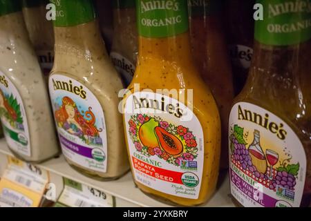 Los Angeles, California, United States - 04-05-2019: A view of several bottles of Annie's dressings on a shelf at the grocery store. Stock Photo