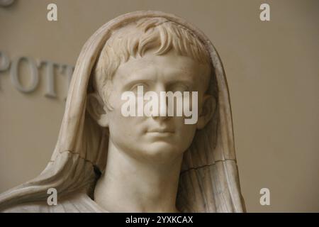 The Via Labicana statue of Caesar Augustus as Pontifex Maximus. Statue. 1st Century B C. First emperor of the Roman Empire. Marble . Emperor in the ro Stock Photo