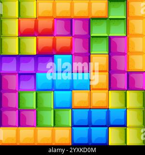 Colorful blocks or bricks mosaic elements for match 3, casual, puzzle mobile video game design. Vector assets for games. Background Vector illustration Stock Vector