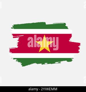 Suriname flag. Vector illustration on a white background. Painted in watercolor paint colors in the national flag. Stock Vector