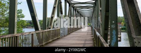 Old Railroad bridge crossed the Ruhr river Stock Photo
