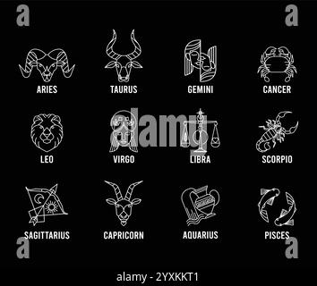 Zodiac signs, astrological horoscope signs vector symbols Stock Vector