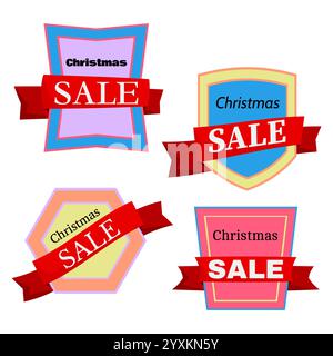 Four colorful Christmas Sale badges on white background. Vector illustration. Stock Vector