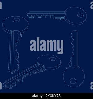 Key Icon set Vector Design on blue Background. Vector illustration Stock Vector