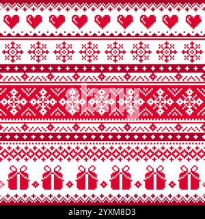 Christmas pattern with hearts and presents - scandinavian ugly sweater sweater style Stock Vector
