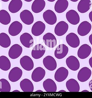 Ripe plums Seamless pattern in trendy purple shades. Healthy fruits eating cards background concept. Vector illustration Wallpaper, wrapping or web promo backdrop, cards poster, leaflet, banner, label Stock Vector