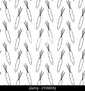 Outline Carrot Seamless pattern in trendy minimalistic. Healthy eating vegetables background concept. Isolated Vector illustration Wallpaper, wrapping or web promo banner, leaflets, poster, tag, label Stock Vector