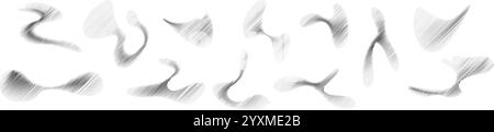 Abstract shapes dot pattern with gradient noise and grainy texture. Black wave shapes and spray effects. Flat vector illustration isolated Stock Vector