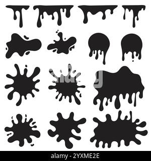 Abstract black paint splatters. Cartoon ink stain and splash. Stock Vector