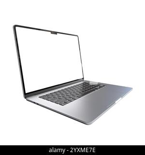 Modern silver laptop with transparent screen 3d Stock Photo