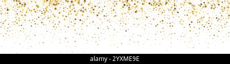 Golden star background with glittering confetti and falling stardust. magical yellow pattern for holidays. Flat vector illustration isolated Stock Vector