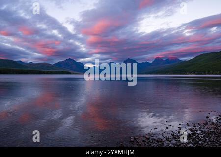 Sunset over Lake McDonald, Glacier National Park, Montana, USA Stock Photo