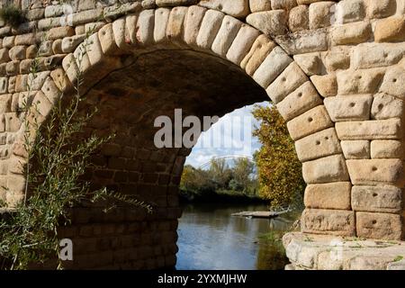 Detail of an eye of the Roman bridge of Merida over the Guadiana river, Extremadura, Spain. Stock Photo