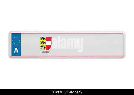 Car number plate of Austria. Vehicle registration license of Austrian region Carinthia. European Standard size Stock Vector