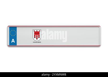 Car number plate of Austria. Vehicle registration license of Austrian region Vorarlberg. European Standard size Stock Vector