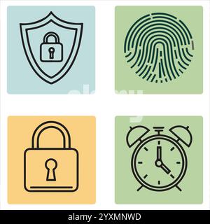 web security, protection line icons set vector file Stock Vector