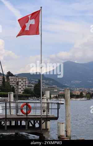 Landscape of lake Lugano on a cloudy summer day. Stock Photo