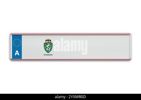 Car number plate of Austria. Vehicle registration license of Austrian region Styria. European Standard size Stock Vector